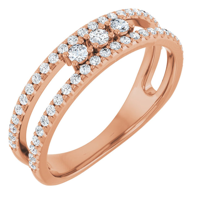 14K Gold Round Natural Diamond Negative Space Ring – 2mm Stones - Rose Gold