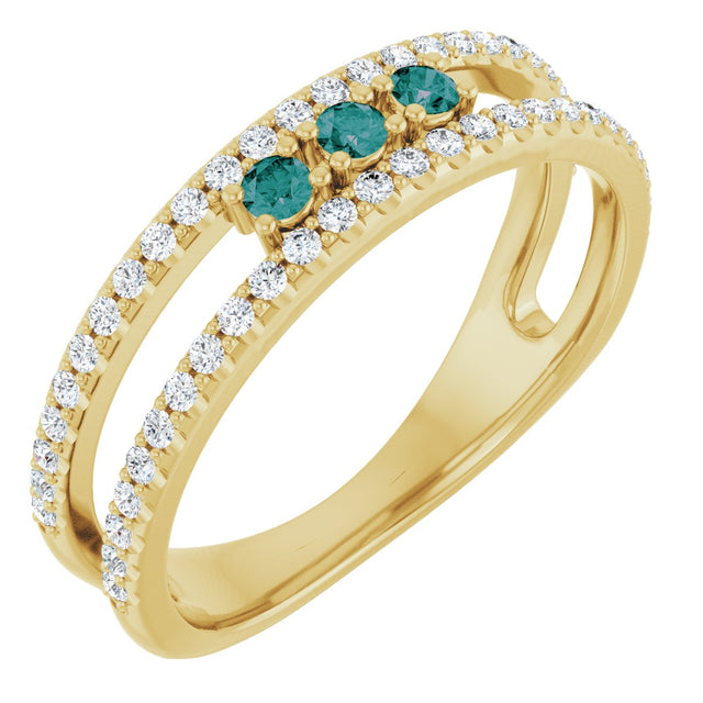 14K Gold Round Lab-Grown Alexandrite Negative Space Ring - Yellow Gold