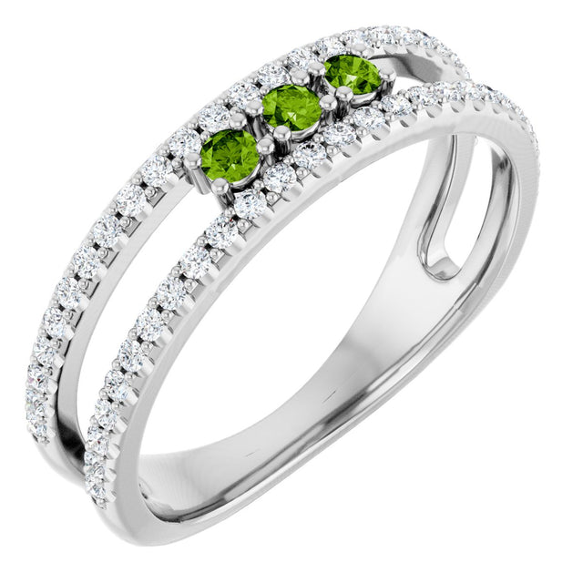 Platinum Round Natural Peridot Negative Space Ring
