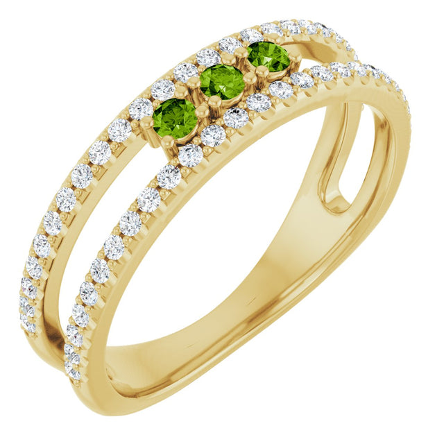 14K Gold Round Natural Peridot Negative Space Ring - Yellow Gold