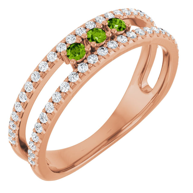 14K Gold Round Natural Peridot Negative Space Ring - Rose Gold