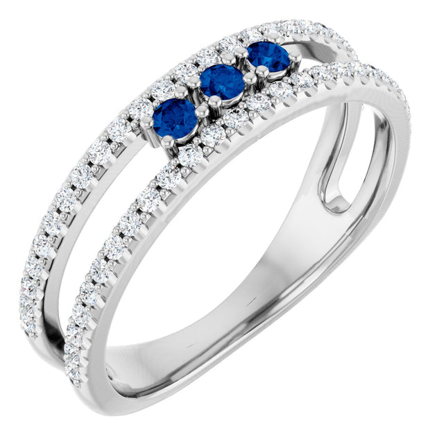 Platinum Round Natural Blue Sapphire Negative Space Ring
