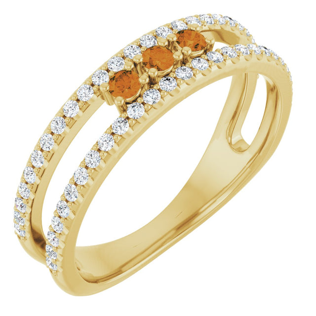 14K Gold Round Natural Citrine Negative Space Ring - Yellow Gold