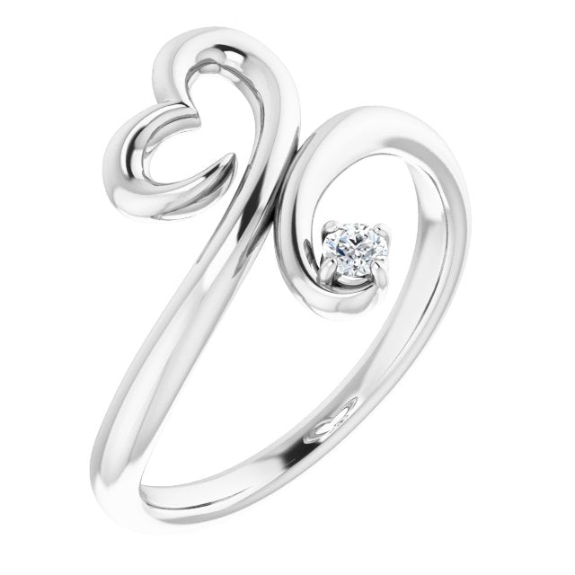 Platinum Round Natural Diamond Accented Heart Ring