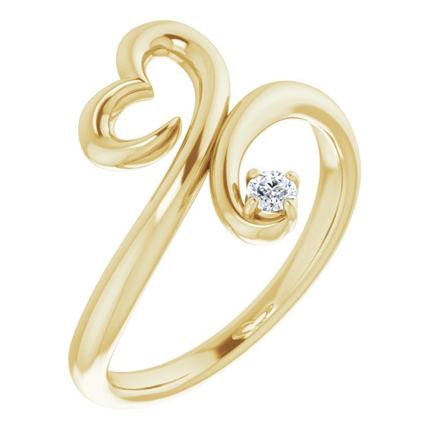 14K Gold Round Natural Diamond Accented Heart Ring - Yellow Gold