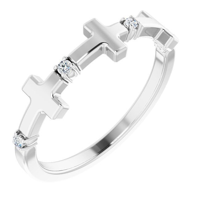 Platinum Round Natural Diamond Accented Cross Ring