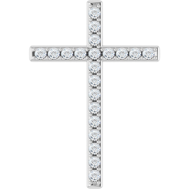 14K Gold Round Natural Diamond Cross Pendant – 31.1x21.6mm - White Gold