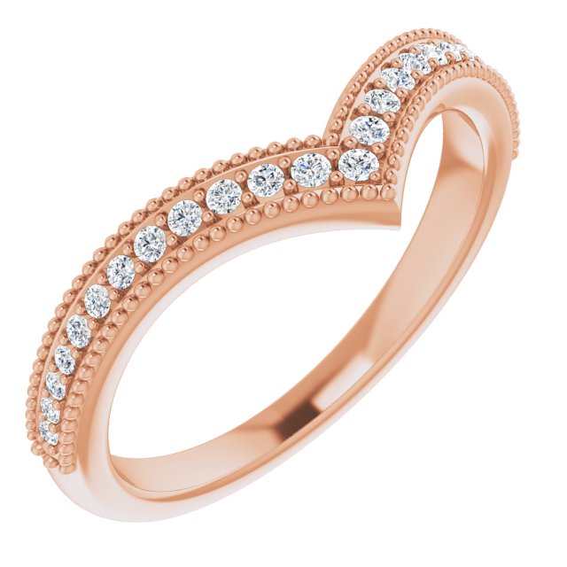 14K Gold Round Natural Diamond Accented Stackable V Ring - Rose Gold