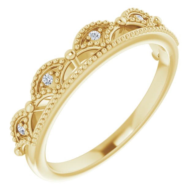 14K Gold Round Natural Diamond Crown Ring - Yellow Gold