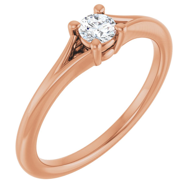 14K Gold Round Natural Diamond Youth Solitaire Ring - Rose Gold