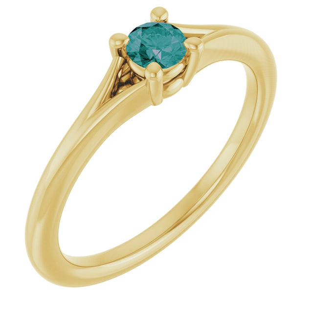 14K Gold Round Lab-Grown Alexandrite Youth Solitaire Ring - Yellow Gold