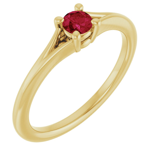 14K Gold Round Natural Ruby Youth Solitaire Ring - Yellow Gold