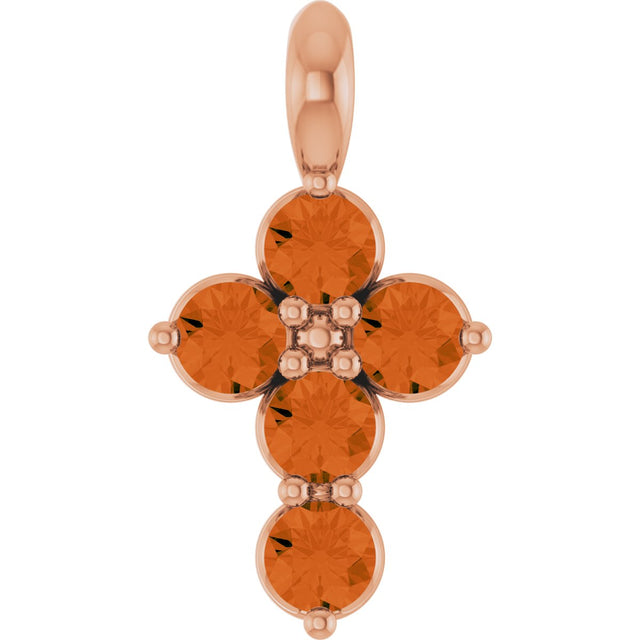 14K Gold Round Natural Citrine Accented Cross Necklace or Pendant - Rose Gold