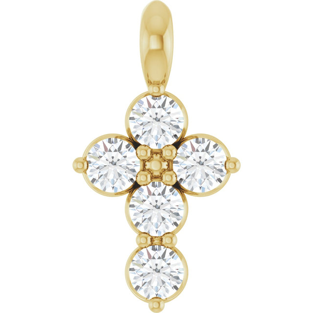 14K Gold Round Natural White Sapphire Accented Cross Necklace or Pendant - Yellow Gold