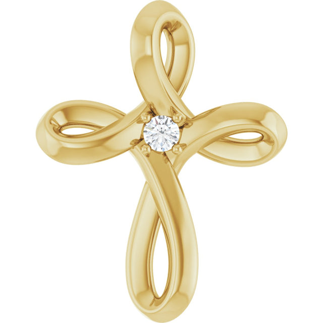 14K Gold Round Natural Diamond Solitaire Cross Necklace or Pendant - Yellow Gold