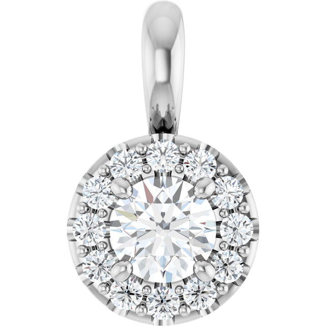 14K Gold Round Natural Diamond Halo-Style Pendant – 3/8 CTW - White Gold