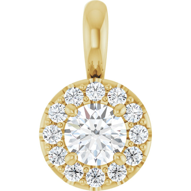 14K Gold Round Natural Diamond Halo-Style Pendant – 3/8 CTW - Yellow Gold