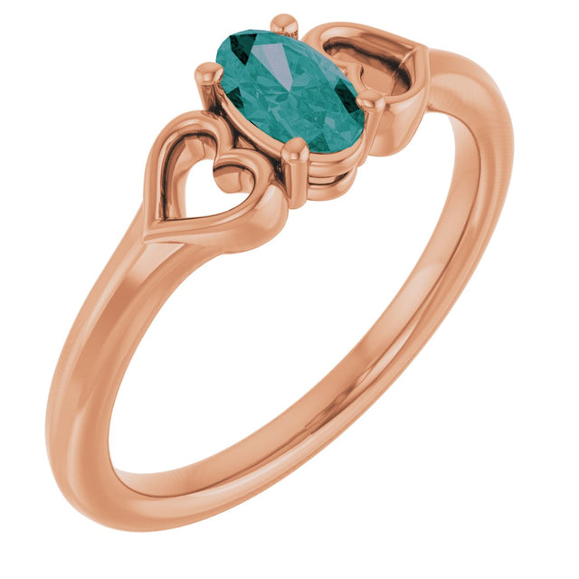 14K Gold Oval Lab-Grown Alexandrite Youth Heart Ring - Rose Gold