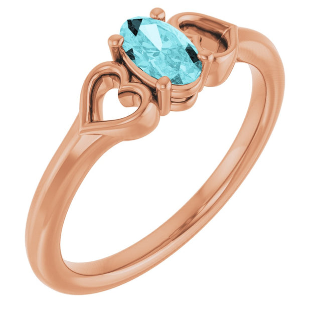 14K Gold Oval Natural Blue Zircon Youth Heart Ring - Rose Gold