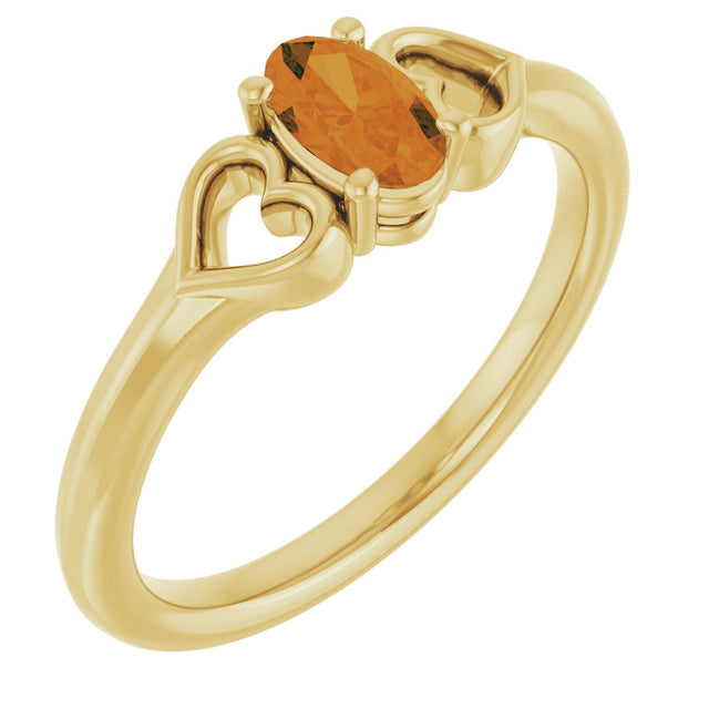 14K Gold Oval Natural Citrine Youth Heart Ring - Yellow Gold