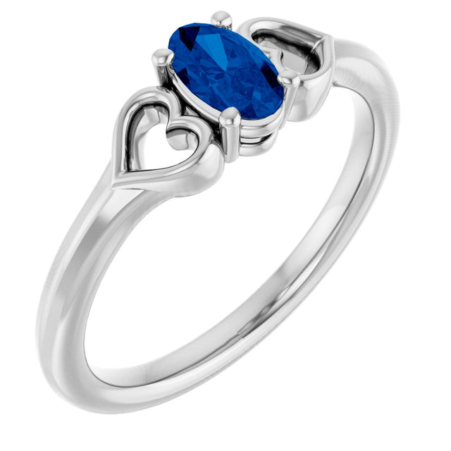 Platinum Oval Natural Blue Sapphire Youth Heart Ring