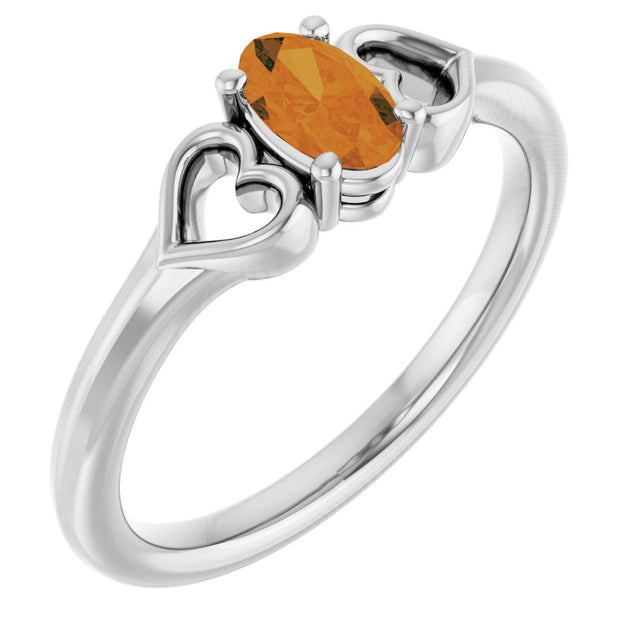 14K Gold Oval Natural Citrine Youth Heart Ring - White Gold