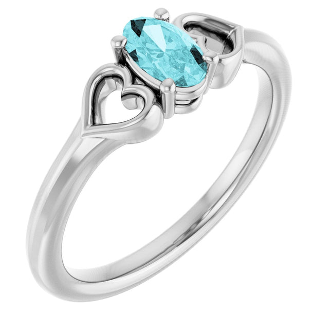 14K Gold Oval Natural Blue Zircon Youth Heart Ring - White Gold