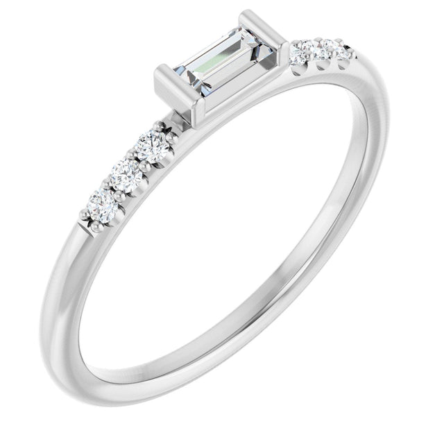 Platinum Straight Baguette Natural Diamond Stackable Accented Ring