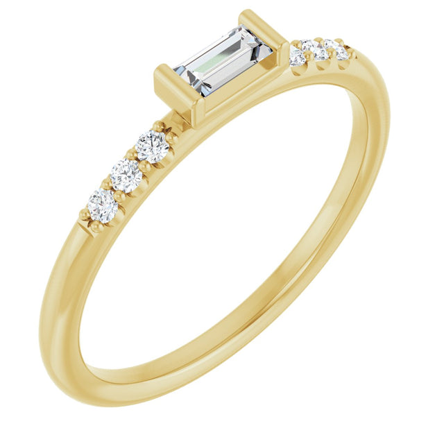 14K Gold Straight Baguette Natural Diamond Stackable Accented Ring - Yellow Gold