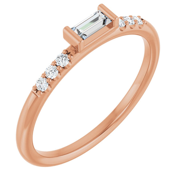 14K Gold Straight Baguette Natural Diamond Stackable Accented Ring - Rose Gold