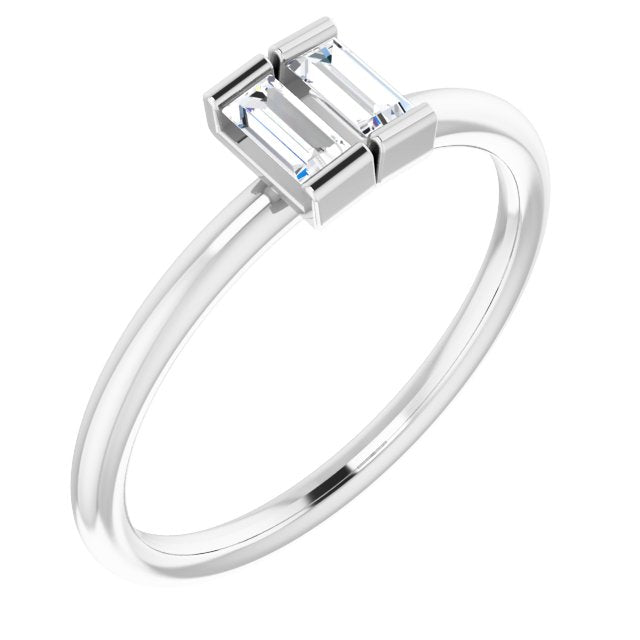 14K Gold Straight Baguette Natural Diamond Two-Stone Ring - White Gold