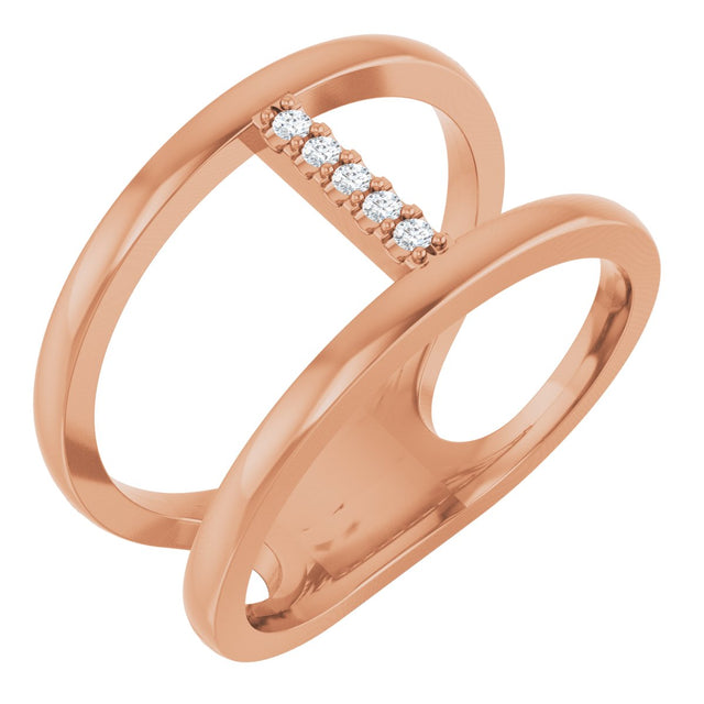 14K Gold Round Natural Diamond Negative Space Ring – 1.3mm Stones - Rose Gold