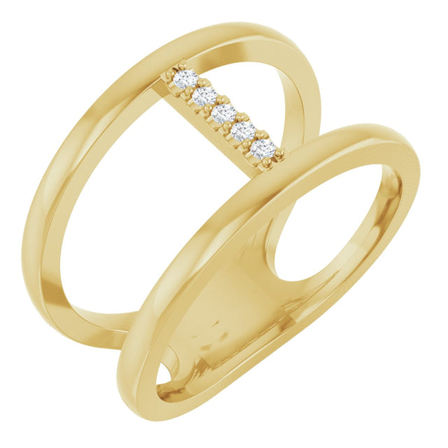 14K Gold Round Natural Diamond Negative Space Ring – 1.3mm Stones - Yellow Gold