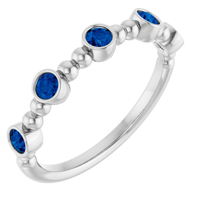 Platinum Round Lab-Grown Blue Sapphire Stackable Bead Ring