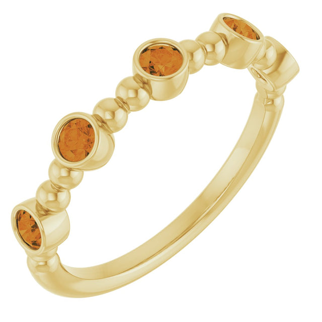 14K Gold Round Natural Citrine Stackable Bead Ring – 2.5mm Stones - Yellow Gold