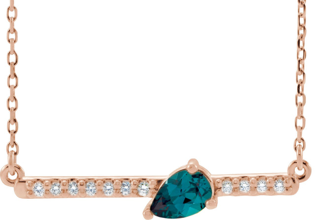 14K Gold Pear Lab-Grown Alexandrite Accented Bar Necklace - Rose Gold