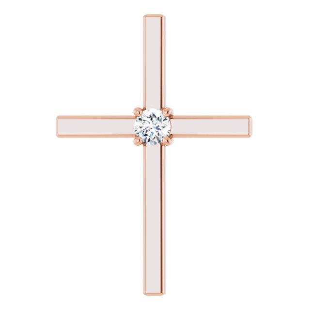 14K Gold Round Natural Diamond Solitaire Cross Pendant – 1/6 CTW - Rose Gold