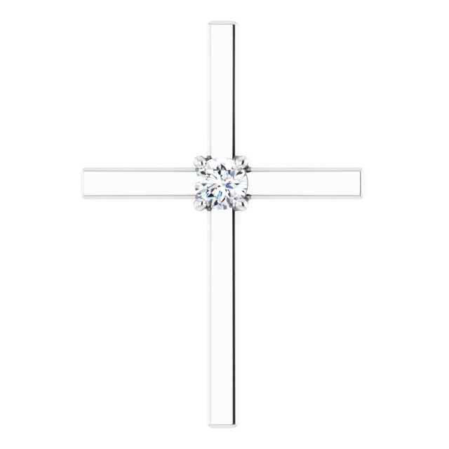 14K Gold Round Natural Diamond Solitaire Cross Pendant – 1/6 CTW - White Gold