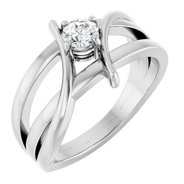 14K Gold Round Natural Diamond Bypass Ring – 3.2-5.2mm Stones - White Gold