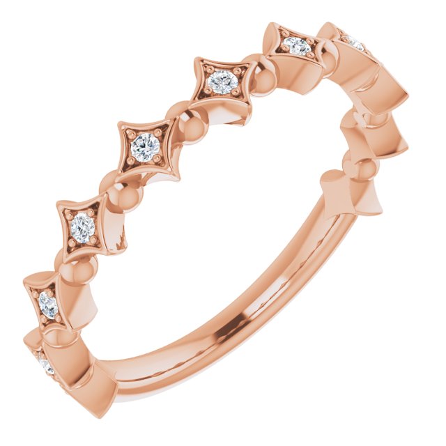 14K Gold Round Natural Diamond Accented Stackable Ring – 1.3mm Stones - Rose Gold
