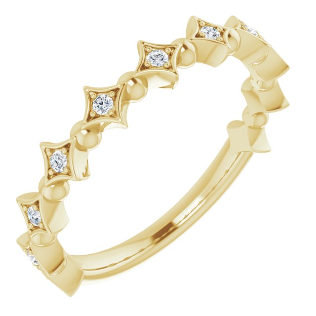 14K Gold Round Natural Diamond Accented Stackable Ring – 1.3mm Stones - Yellow Gold