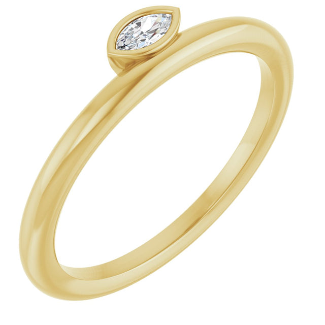 14K Gold Marquise Natural Diamond Bezel-Set Stackable Ring - Yellow Gold
