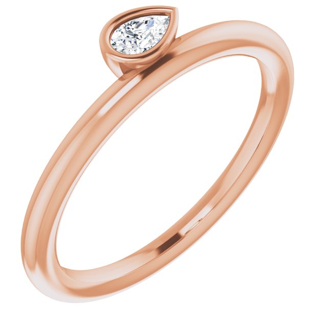14K Gold Marquise Natural Diamond Bezel-Set Stackable Ring - Rose Gold