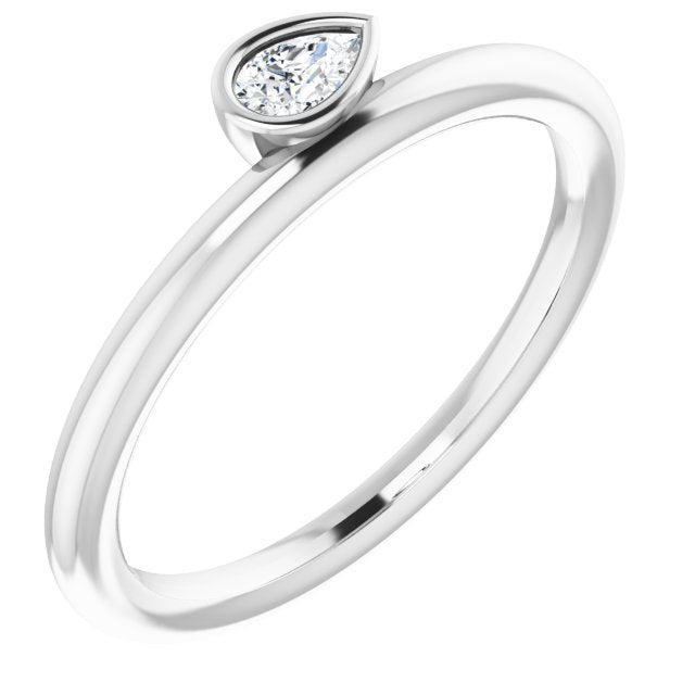 Platinum Marquise Natural Diamond Bezel-Set Stackable Ring