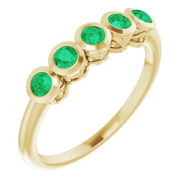 14K Gold Round Lab-Grown Emerald Five-Stone Bezel-Set Ring - Yellow Gold