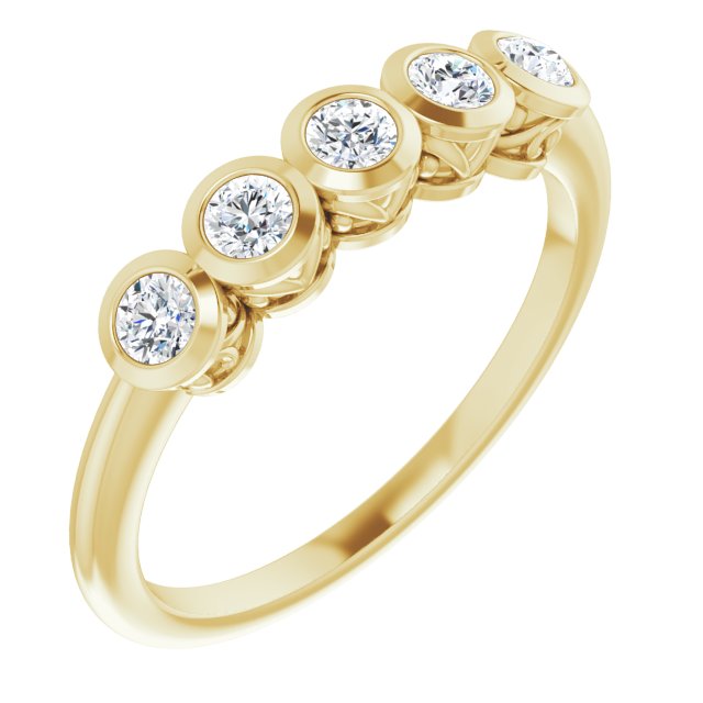 14K Gold Round Natural Diamond Five-Stone Bezel-Set Ring – 2.5mm Stones - Yellow Gold