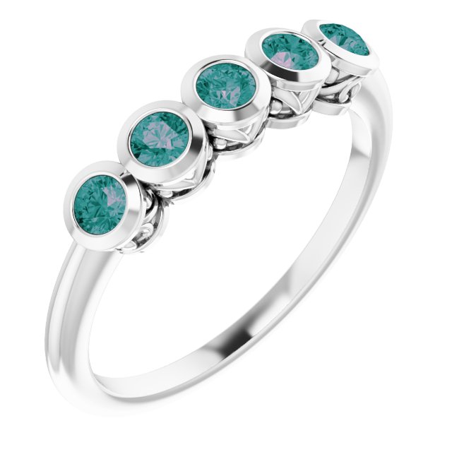 14K Gold Round Lab-Grown Alexandrite Five-Stone Bezel-Set Ring - White Gold