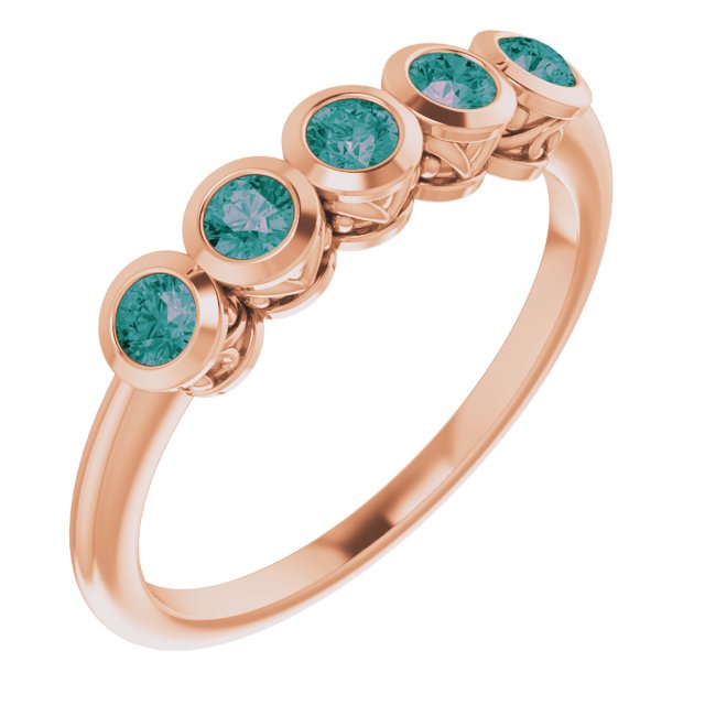 14K Gold Round Lab-Grown Alexandrite Five-Stone Bezel-Set Ring - Rose Gold