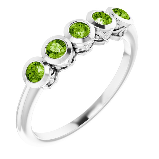 Platinum Round Natural Peridot Five-Stone Bezel-Set Ring