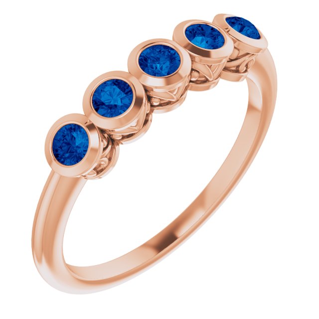 14K Gold Round Lab-Grown Blue Sapphire Five-Stone Bezel-Set Ring - Rose Gold